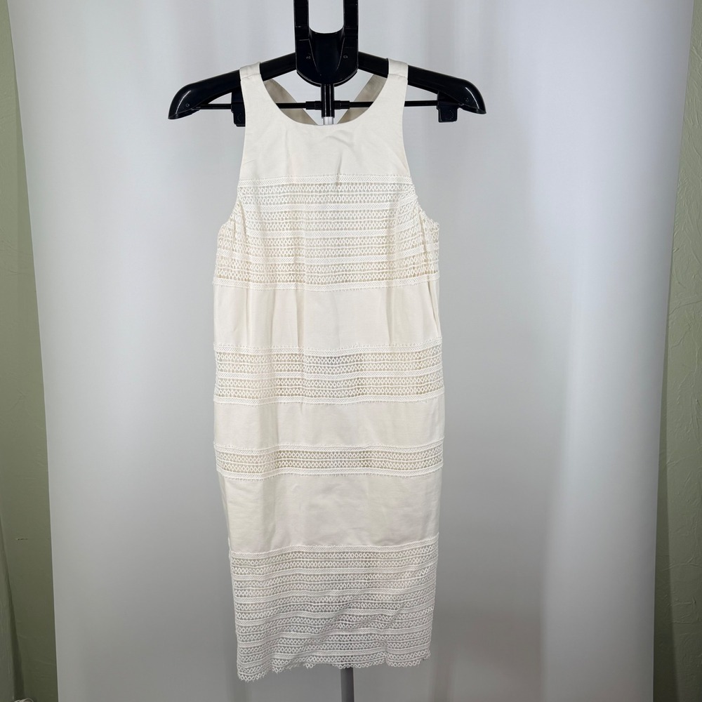 Ann Taylor LOFT Cream Sleeveless Crochet Lace Trim Shift Dress Size 4